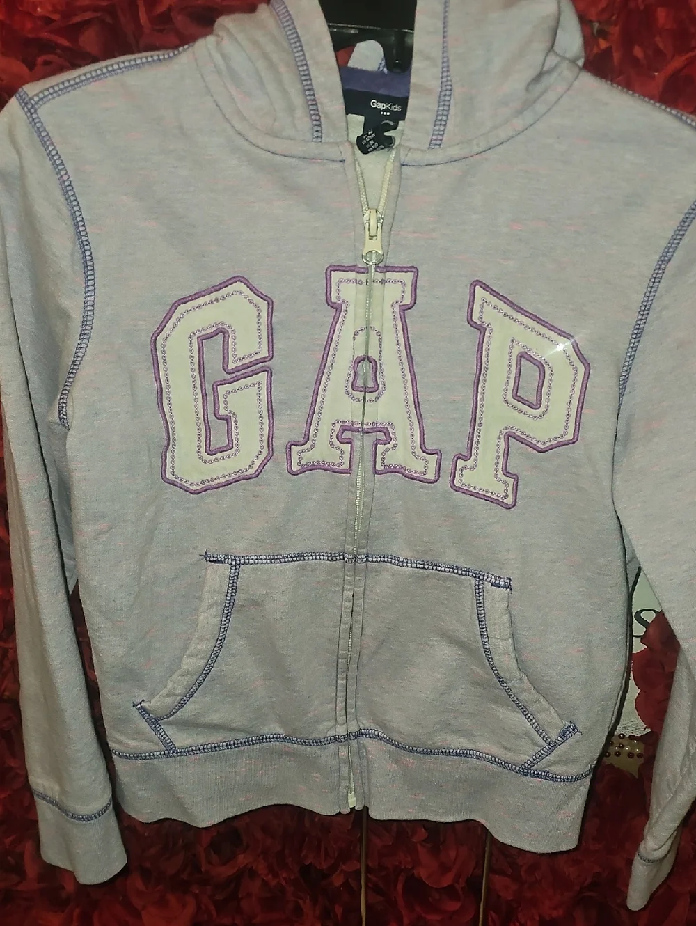 GAP Kids Light Lavender Zip Hoodie with Purple Stitching Size Xlarge